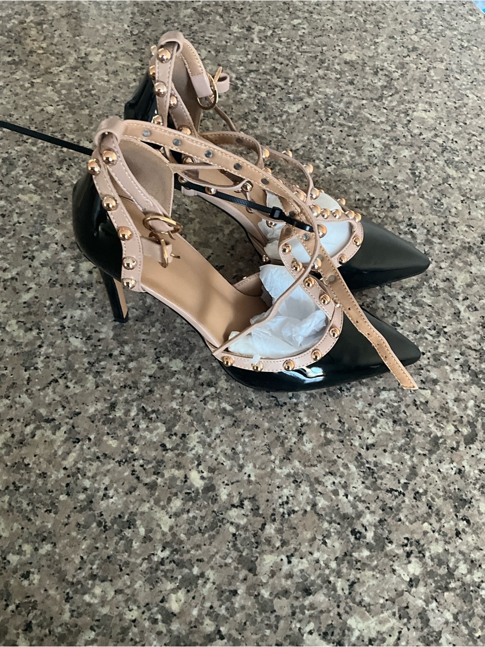 Women’s Two-Tone Studded Pointed-Toe Heels - Black and Nude